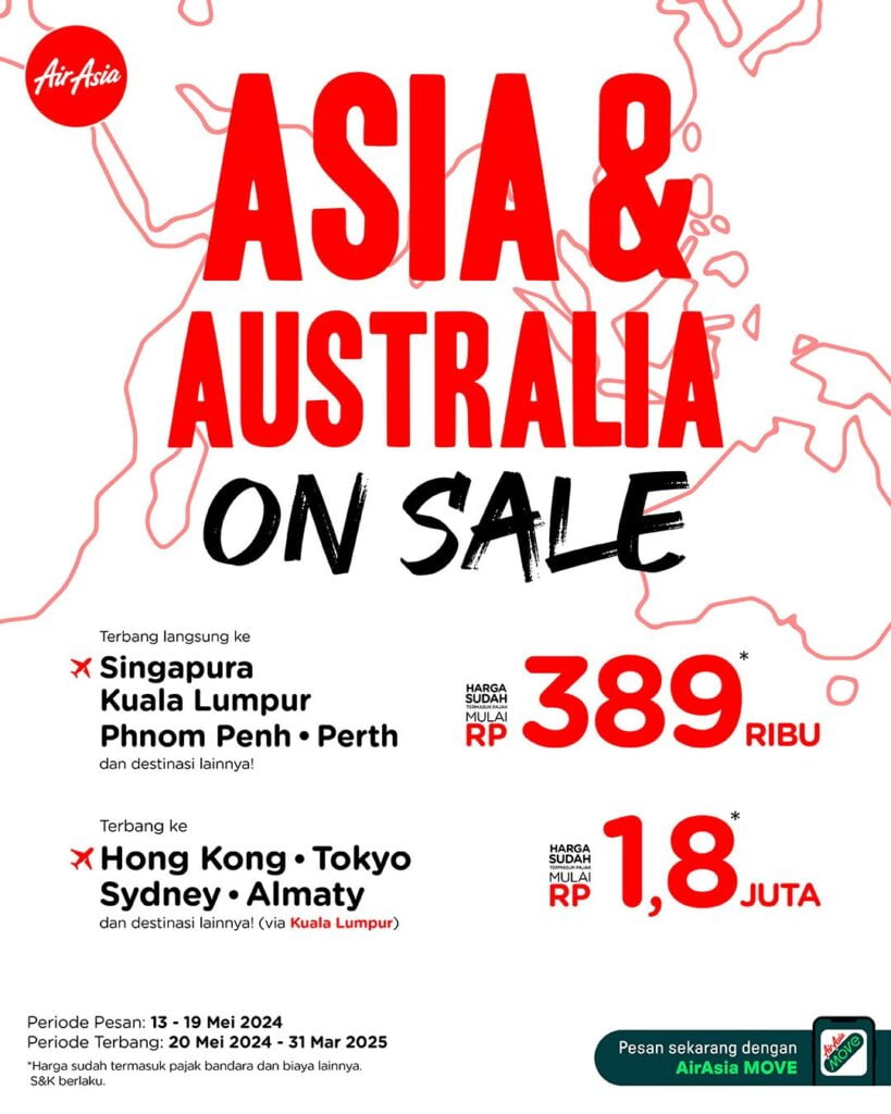 Promo tiket AirAsia tujuan Asia dan Australia Mei 2024