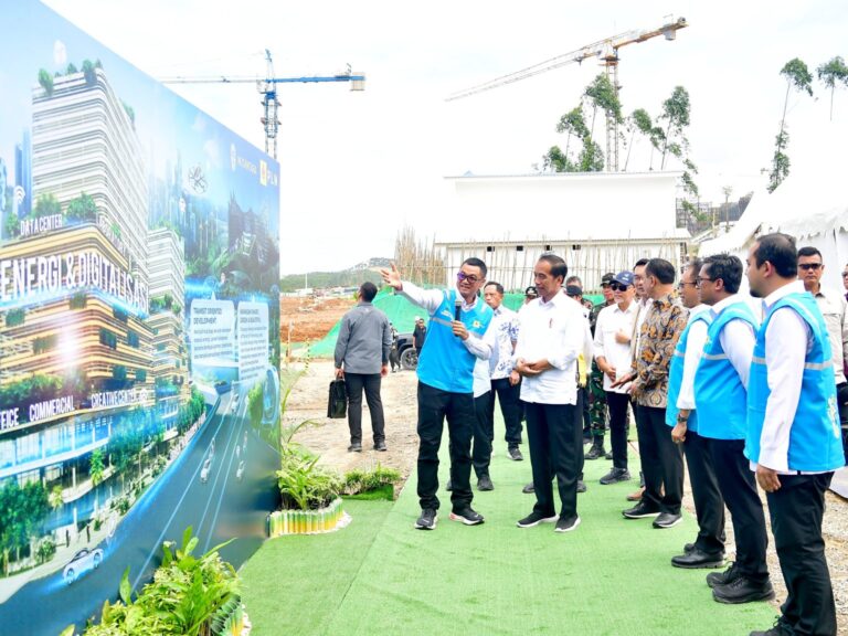 Presiden Joko Widodo melakukan peletakan batu pertama atau groundbreaking PLN HUB di Kawasan Ibu Kota Nusantara IKN