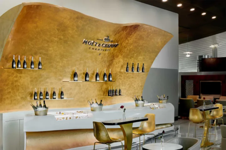 Emirates' Moët & Chandon Champagne Lounge, Concourse B Business Class Lounge in Terminal 3, Dubai International Airport.