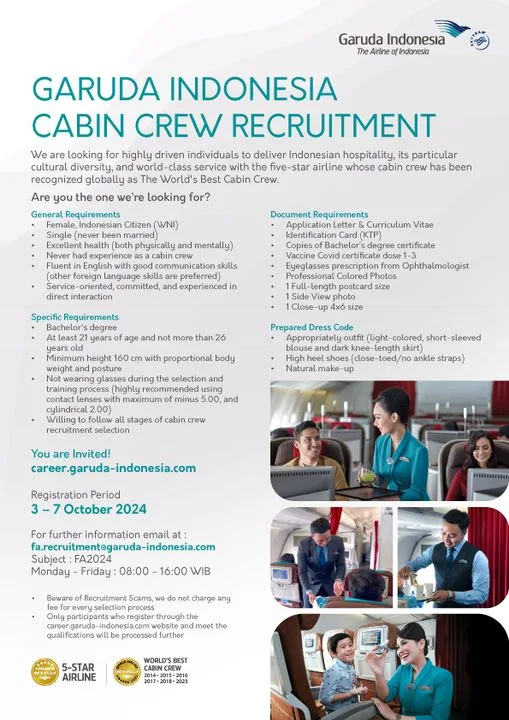 Lowongan Kerja Cabin Crew Garuda Indonesia