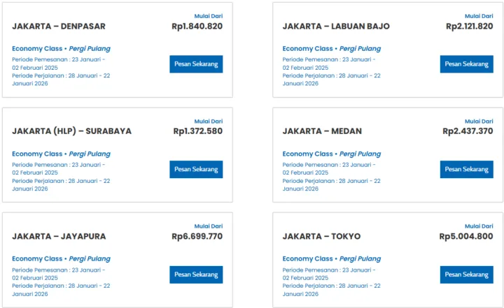 Harga Tiket SOTG Garuda Indonesia Januari - Februari 2025