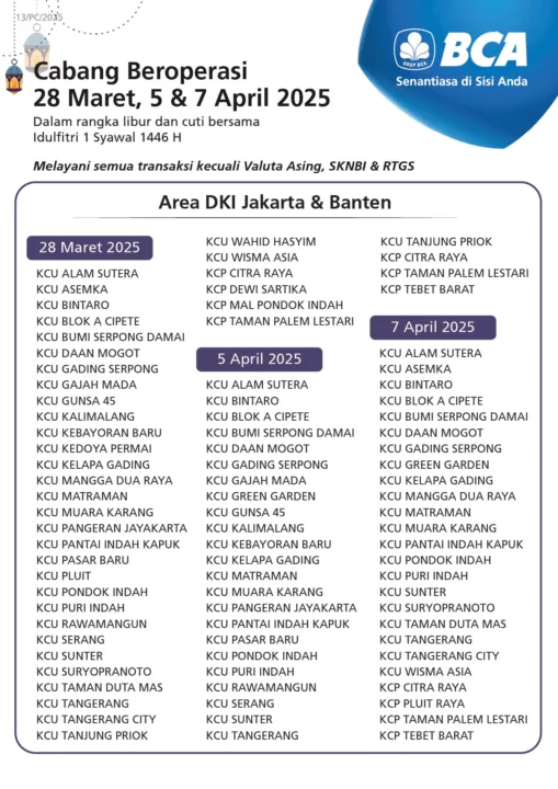 BCA libur Idul Fitri