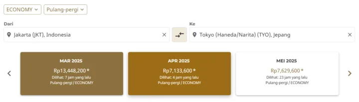 Japan Airlines 'JAL' harga tiket April 2025